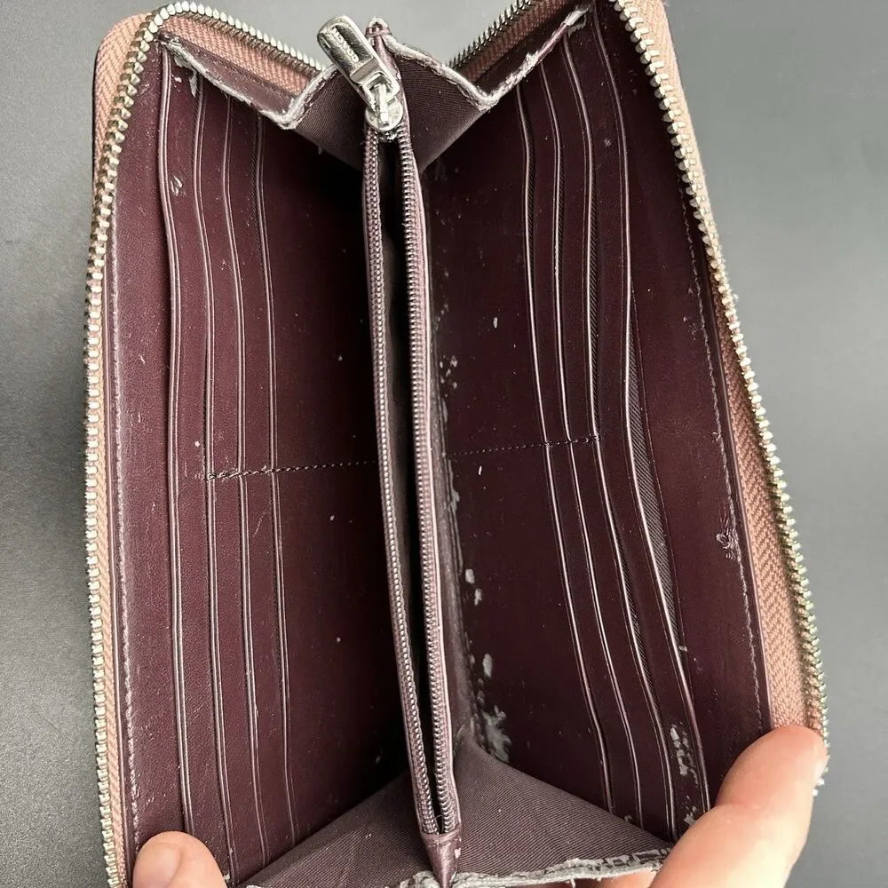 Coach Signature Debossed Patent Leather Zip Around Wallet Blush Pink Accordion
